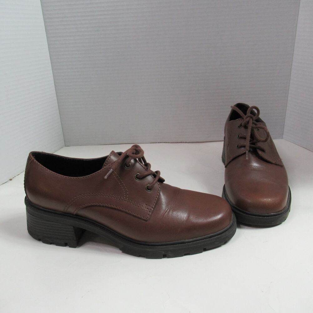 Vintage 90s GH Bass Oxfords Womens 7.5 M Brown Leather Chicago Chunky Heel Cozy